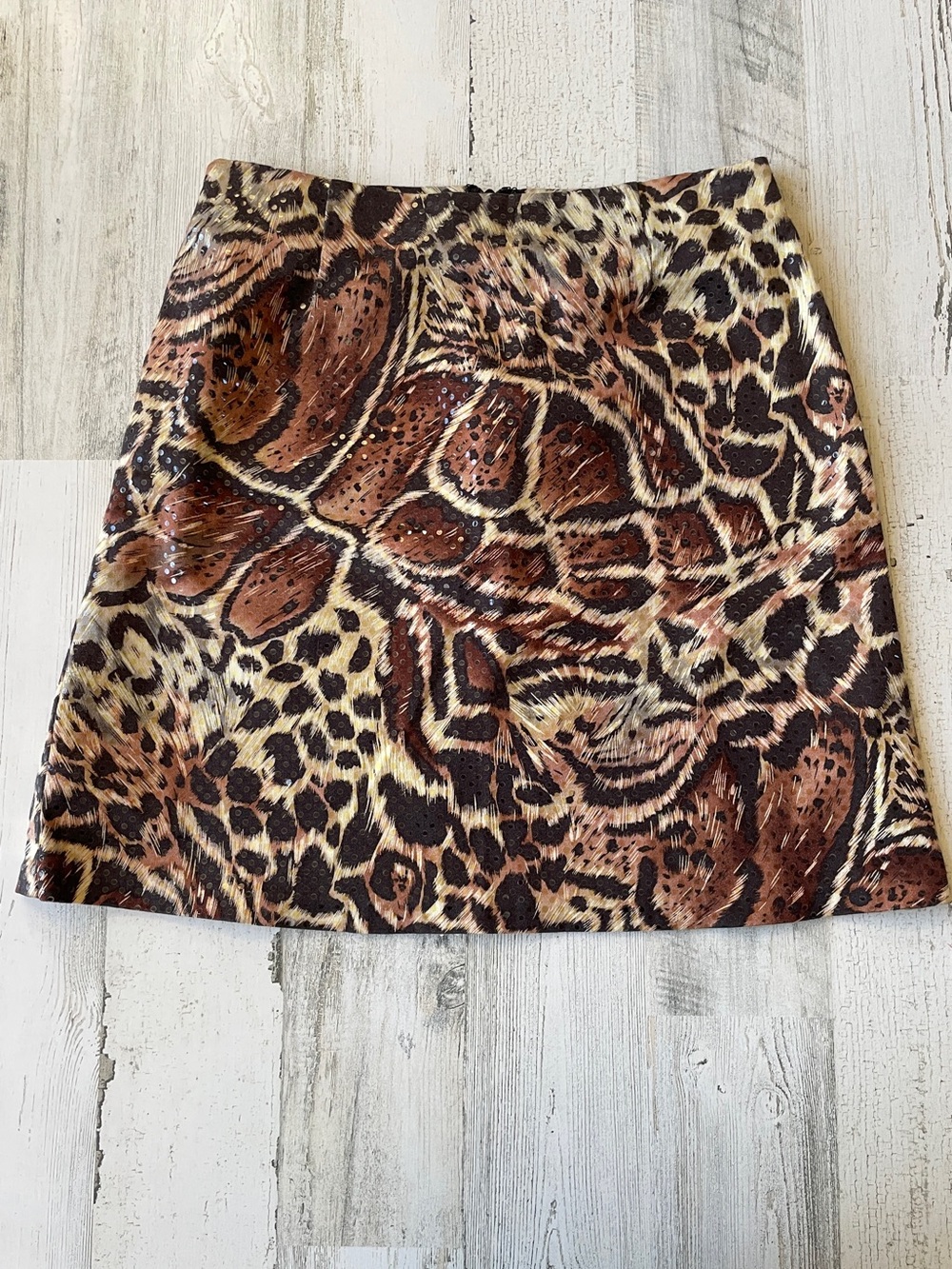 Vintage Cache Animal Print Mini Skirt in Brown & Black with Clear Sequins SZ 6